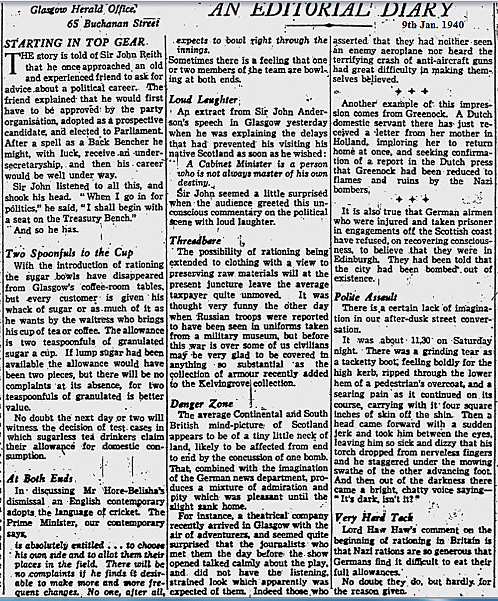 Snippets from the Glasgow Herald Air Raids in Scotland 19391944